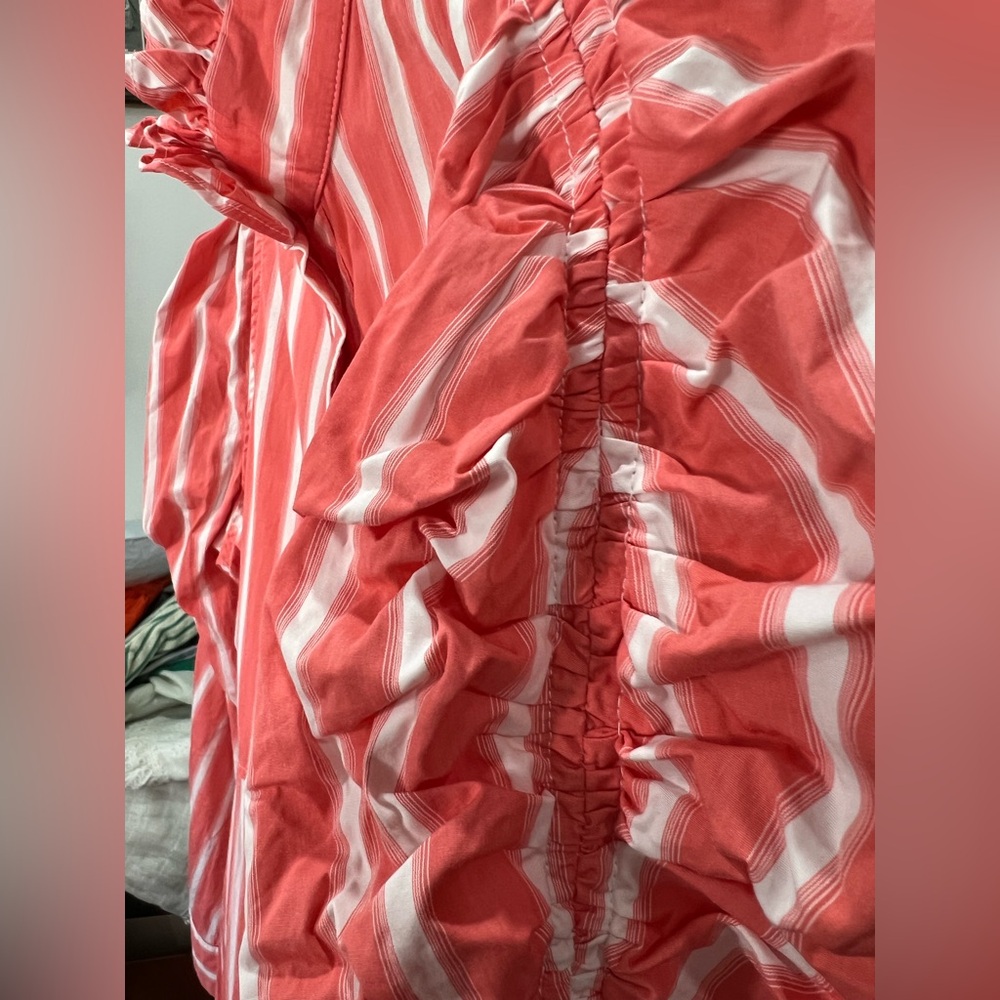 THIERRY COLSON Rare Long Sleeve VENETIA Maxi Ruffle Collar Coral Stripe Dress XL - Picture 4 of 8